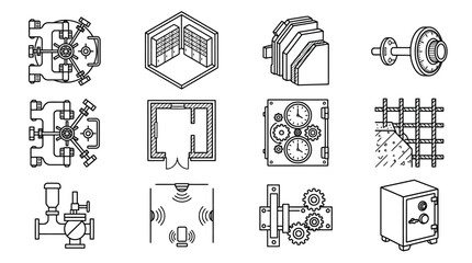 Fototapeta premium Industrial vault door and security infrastructure icons.