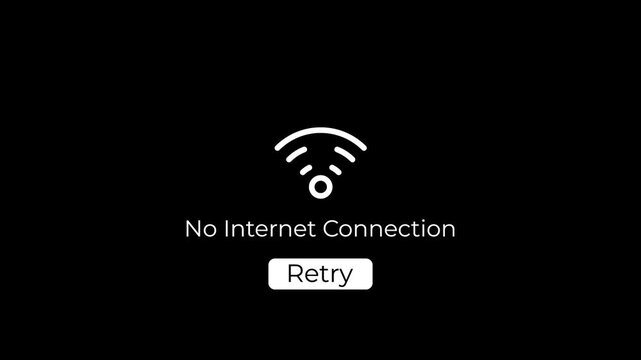 no internet connection screen with glowing retry button animation.