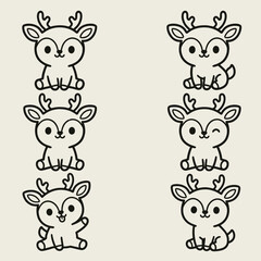 Obraz premium Cartoon deer with various expressions.