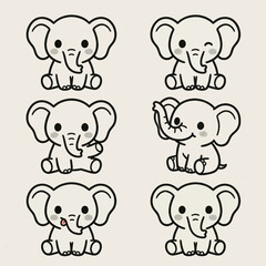 Fototapeta premium Cute cartoon elephant icons sitting.