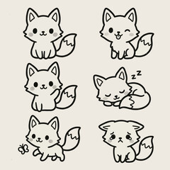 Fototapeta premium Cute Cartoon Fox Expressions Emotions.