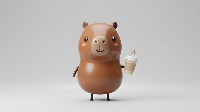 Adorable Capybara Character Holding Hot Coffee
