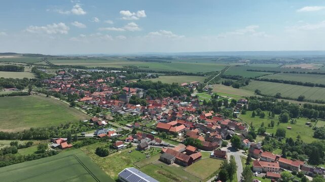 Drone view of Stadt Osterwieck - Dardesheim and Huy in the Harz district, Saxony Anhalt, Germany
