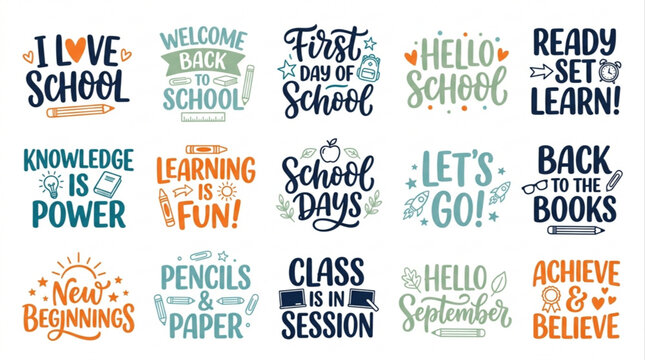 Inspiring Collection of Back to School Lettering Quotes and Motivational Phrases for Students and Teachers, Perfect for Education Designs