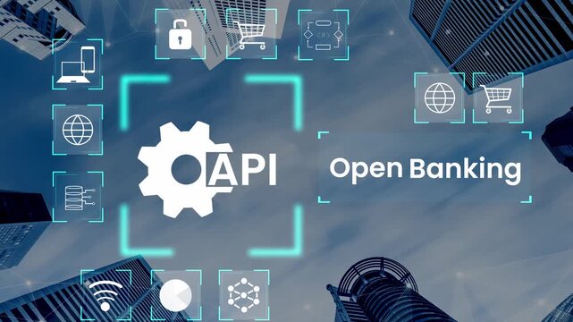 Innovative Concepts in Open Banking and API Integration with Modern Cityscape Background for Financial Technology Illustrations Gluon.