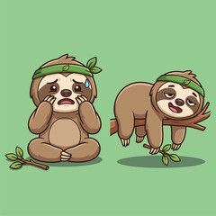 Naklejka premium Cute Cartoon Sloth Character Set Showing Different Emotions Vector