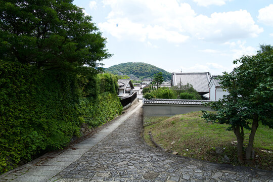 Scenic stone paved path near the Philosopher's Walk in Kyoto, Japan.