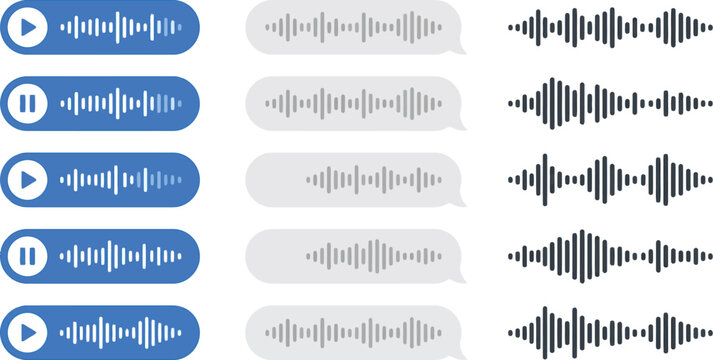Voice message interface buttons display various audio amplitude patterns for modern communication apps.