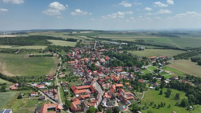 Drone view of Stadt Osterwieck - Dardesheim and Huy in the Harz district, Saxony Anhalt, Germany