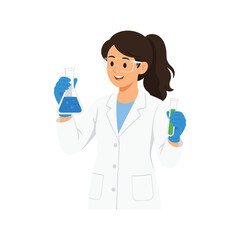 Fototapeta premium Smiling female scientist holding beaker and test tube