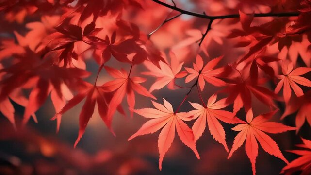 Vibrant Red Autumn Maple Leaves 4K Generative AI