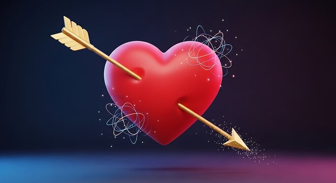 Heart pierced by golden arrow love.