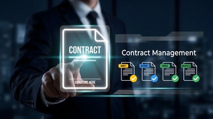 Fototapeta premium Digital Contract Management System with Electronic Signature Workflow, Document Review and Business Agreement Automation