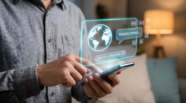 AI Language Translation App on Smartphone with Real Time Multilingual Communication and Global Translation Technology
