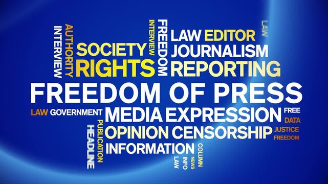Freedom of Press animated word cloud-text design animation tag kinetic typography seamless loop.