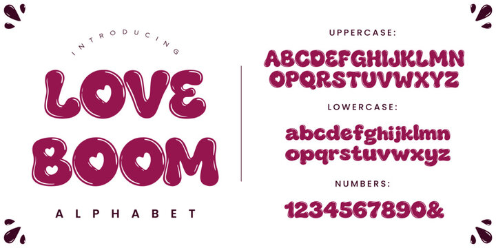 Love Boom bubble font cute rounded alphabet with heart shape accents