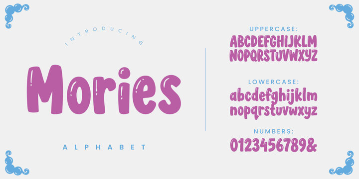 Mories cute bubbly cartoon style display font with soft rounded shapes and highlight reflections