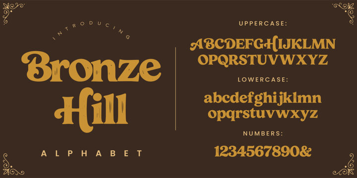 Bronze Hill retro bold serif display font with vintage decorative swashes and curves
