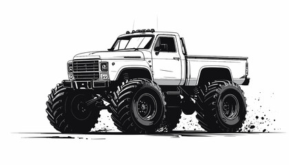Large White Pickup Truck with Huge Tires. © Cctv