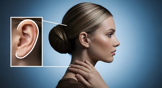 Woman's profile with ear detail and piercing beauty and healthcare concept