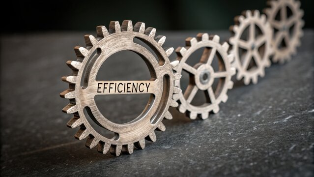 Wooden gears with efficiency concept standing out on a textured surface showcasing collaboration for improved productivity and workflow