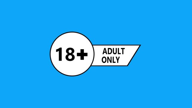 Blue Background With A White Circle Containing 18 Plus And A White Banner With Adult Only Text eighteen plus