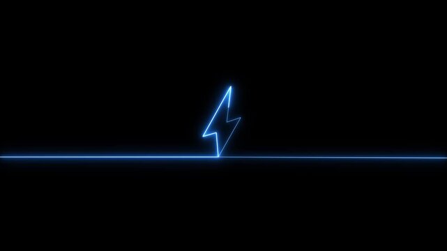Blue Neon Lightning Bolt on a Horizontal Line Against a Black Background electricity power
