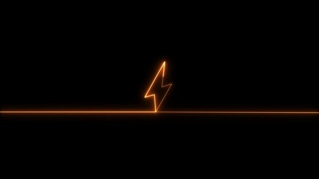 Orange Neon Lightning Bolt on a Horizontal Line Against a Black Background electricity power