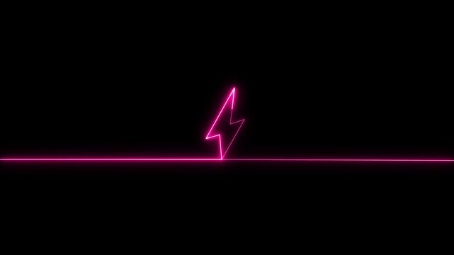 Pink Neon Lightning Bolt on a Horizontal Line Against a Black Background electricity power