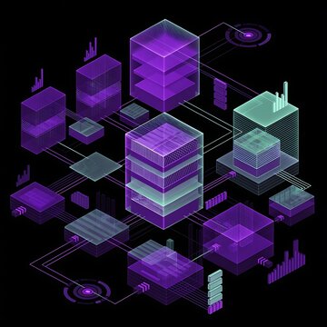 Digital data center infrastructure visualization with isometric server clusters infrastructure isometric technology computing connection connectivity database abstract