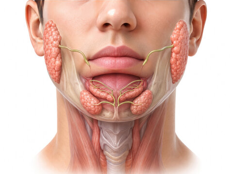 Human Salivary Glands Anatomy With Parotid, Submandibular and Sublingual Glands
