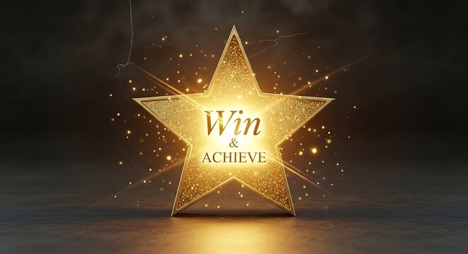 Golden star with win achieve text.