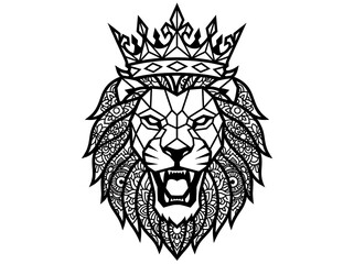 Fototapeta premium Black lion head with crown icon
