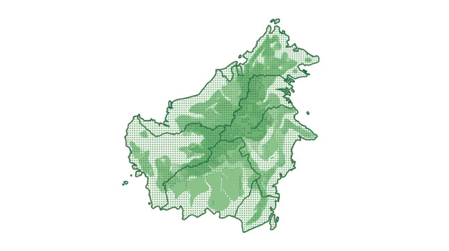 Borneo Map Outline with Forest and Terrain Overlay