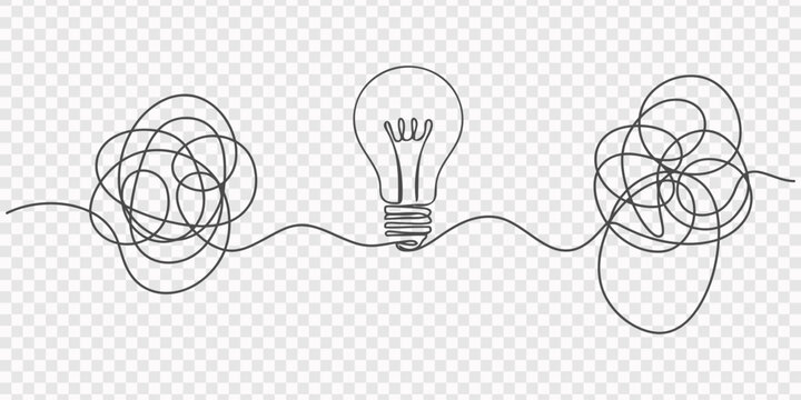 Chaos line problem solve concept. Mess order arrange untangle brain calm problem mind solution, Continuous one line chaos problem scribble simple art icon knot. Chaos problem line complex brain