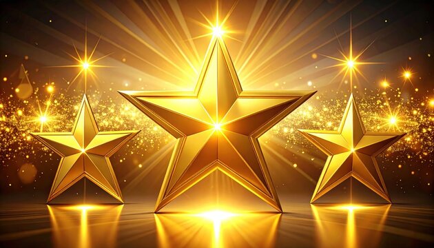 Golden Stars Shining Brightly with Reflections.
