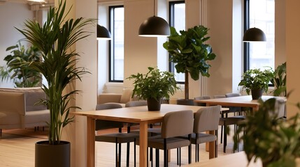 Fototapeta premium Charming and refined minimalist coworking space featuring elegant interior design and delicate accents
