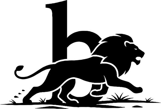 Black and white lion and letter b logo design.