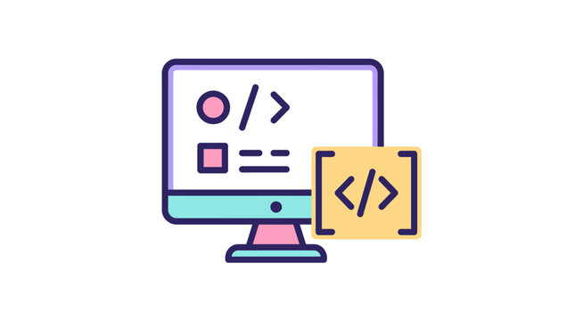 Computer screen with coding symbols.