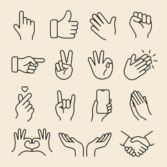 Fototapeta premium Minimalist hand gesture icons vector set