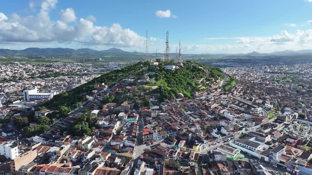 Bom Jesus Hill In Caruaru Pernambuco Brazil. City Skyline Showing Modern And Traditional Architecture. Town Sky Clouds Backgrounds Urban. Town Outdoor Panorama. Caruaru Pernambuco.
