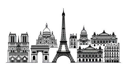 Fototapeta premium Parisian Skyline Silhouette: Iconic Landmarks in Black and White