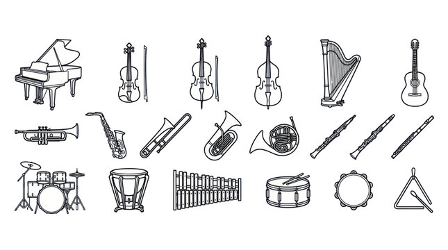 Orchestral Instruments Collection Hand Drawn Sketch