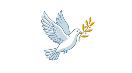Obraz premium White Peace Dove Flying with Gold Olive Branch Icon