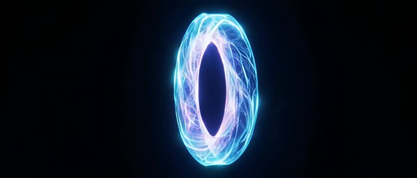 Blue Glowing Energy Portal Ring Rotating in Space Animation