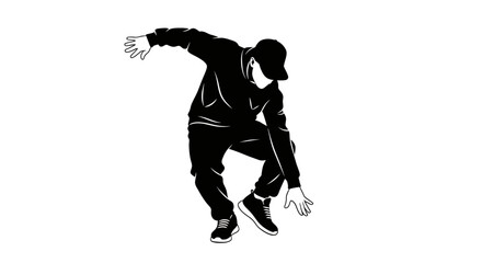 Obraz premium Black silhouette of a dancing man in a baseball cap