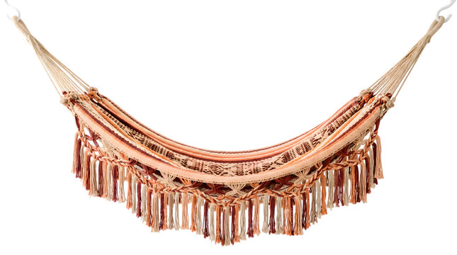 Handmade macrame hammock with fringe isolated on transparent background