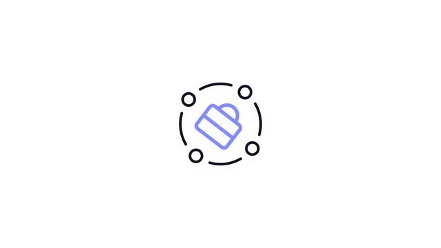 Shopping Network Connectivity Animation with Four Interconnected Circles and Central E commerce Bag Icon