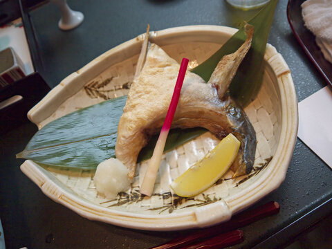 Grilled yellowtail collar buri kama shioyaki Japanese winter dish