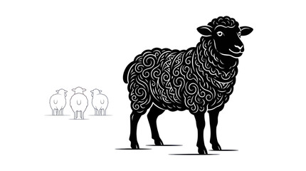 Black Sheep Standing Out From White Flock, Individuality, Standing Out Concept © roziah